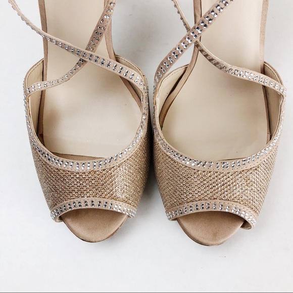 Le Chateau Nude Glitter Ankle Strap Heels - Picture 4 of 10